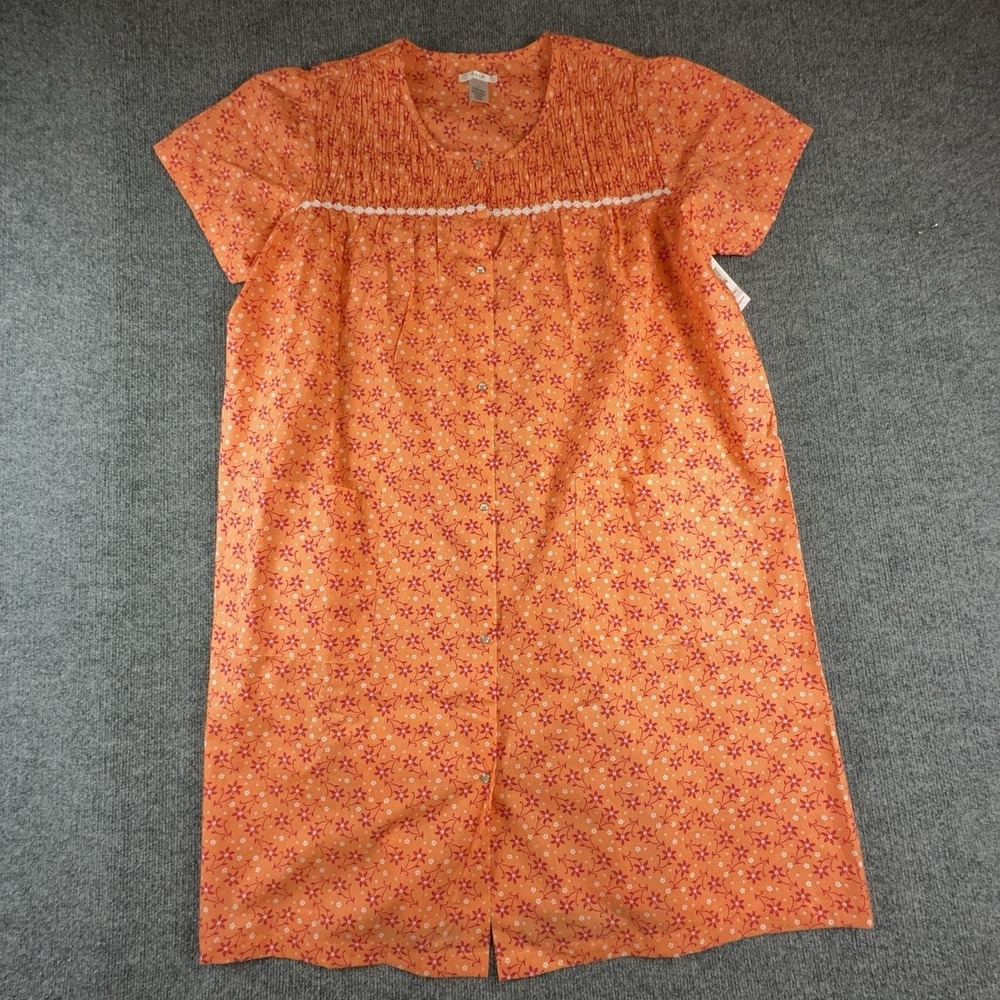 Pink K Robe Womens 1X Orange Floral Button Front Kaftan Duster Lounge Sleepwear